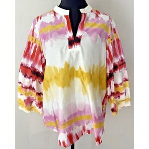 NWT Noen Lagenlook Art To Wear Cotton Blouse Top Abstract Painterly Relaxed 4‎
